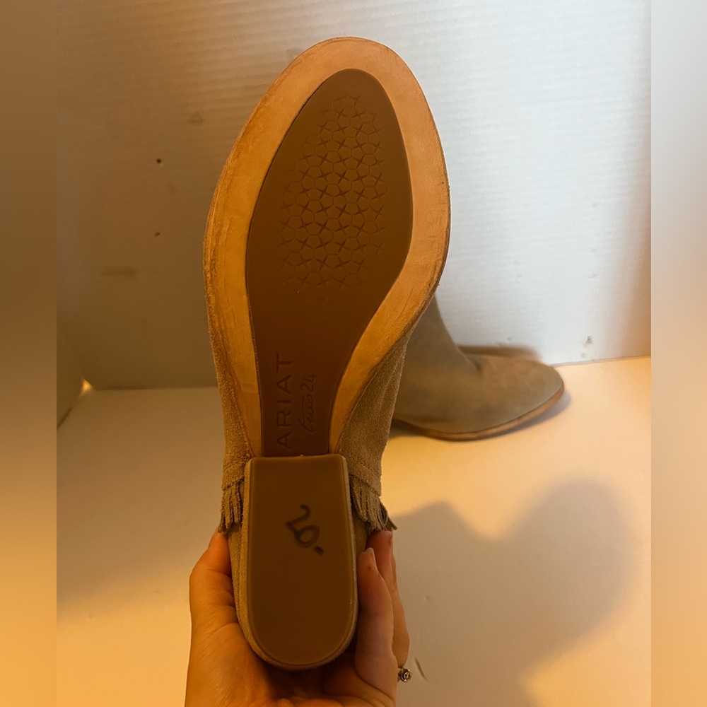 Ariat Tan Suede Heeled Ankle Boots with Fringe - Picture 5 of 6